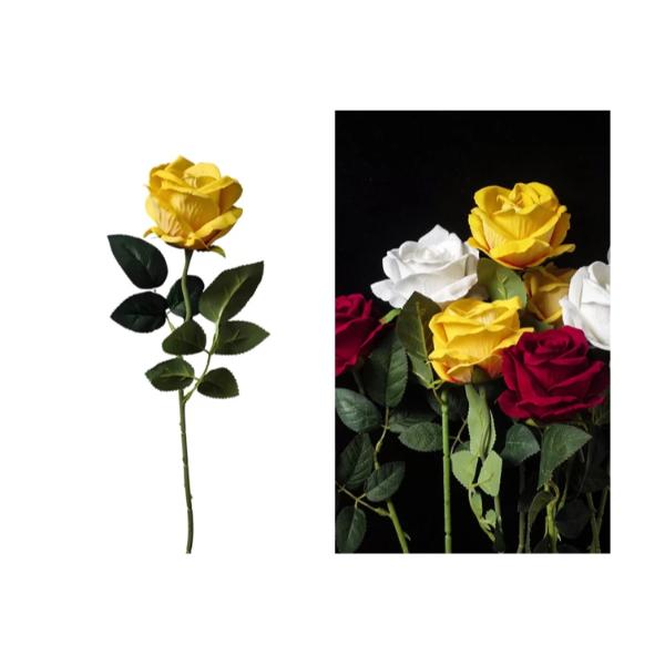 Yellow Single Stem Artificial Rose - 7cm x 66cm