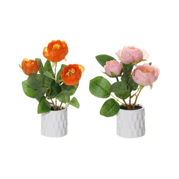 Artificial Rose In Ceramic Pot - 20cm