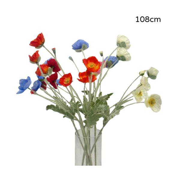 Artificial Poppy Flowers Stem - 108cm