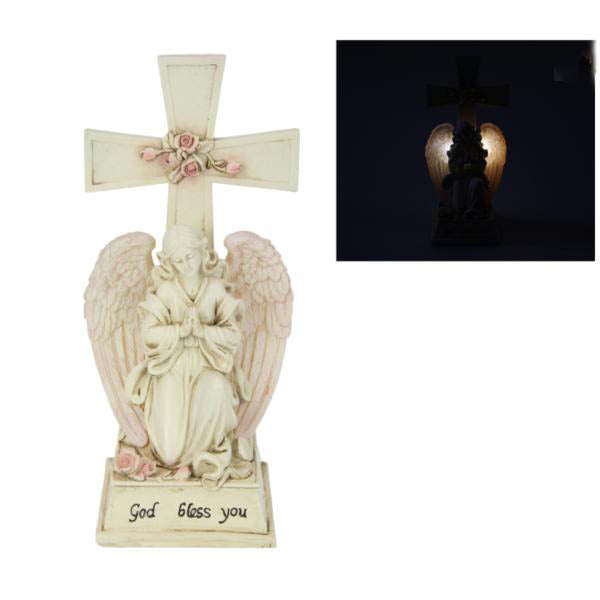 Angel On Memorial Cross With Solar - 27cm