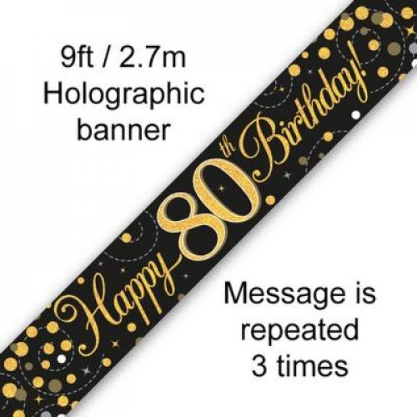 Sparkling Fizz Black & Gold 80th Birthday Banner - 270cm
