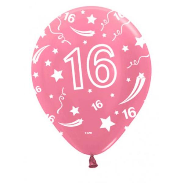 50 Pack Sempertex Metallic Pink 16 Birthday Balloon - 30cm