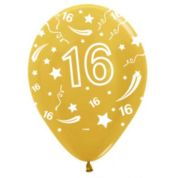 50 Pack Sempertex Metallic Gold 16 Birthday Balloon - 30cm