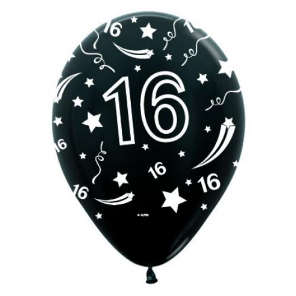 50 Pack Sempertex Metallic Black 16 Birthday Balloon - 30cm