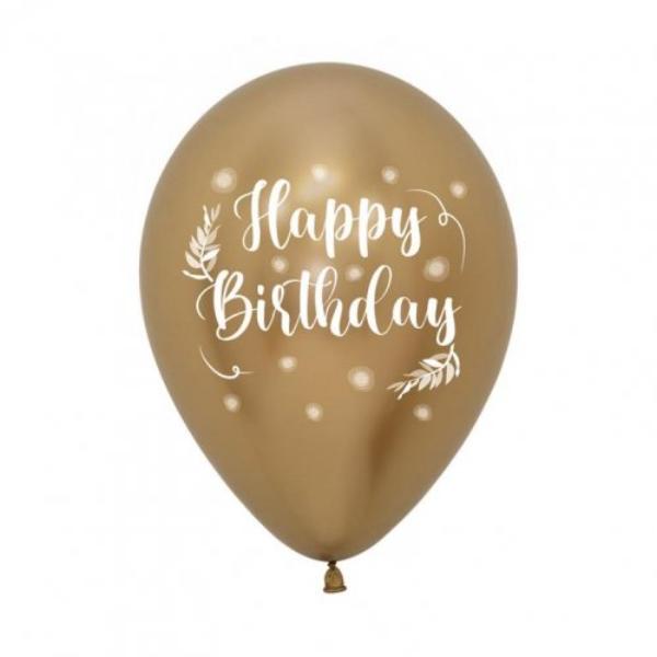 50 Pack Vintage Reflex Gold 2 Sided Happy Birthday Balloon - 30cm