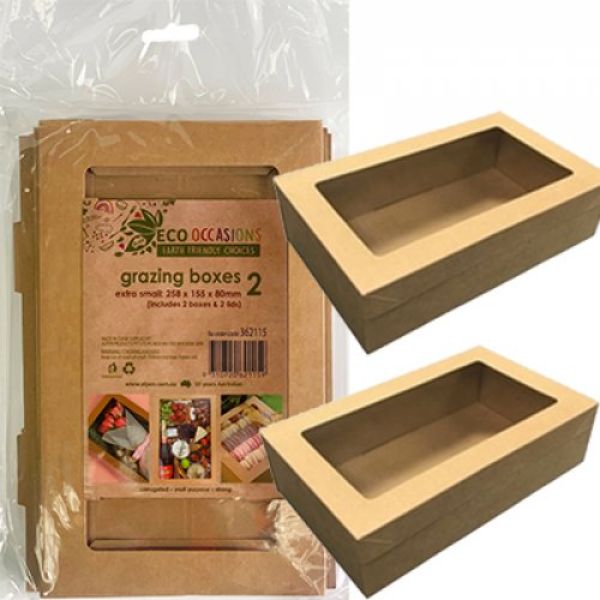 2 Pack Eco Kraft Extra Small Grazing Box With Lids - 25.8cm x 15.5cm x 8cm