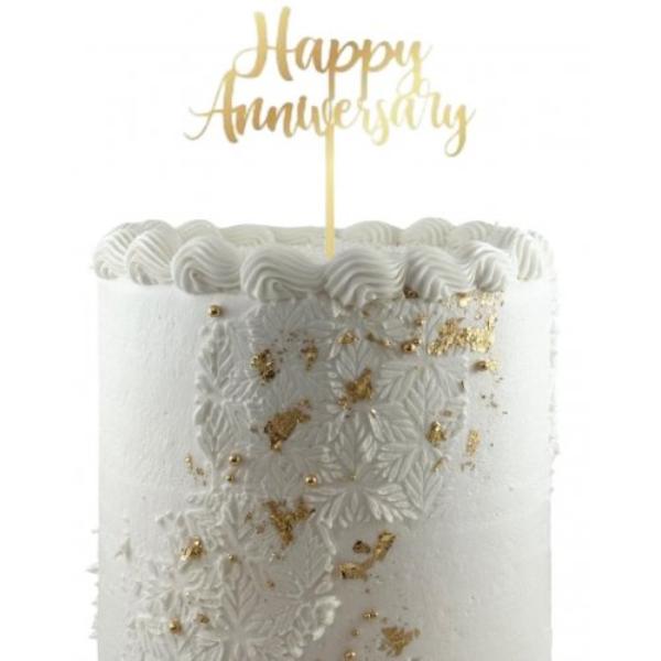 Gold Acrylic Happy Anniversary Cake Topper - 0.2cm