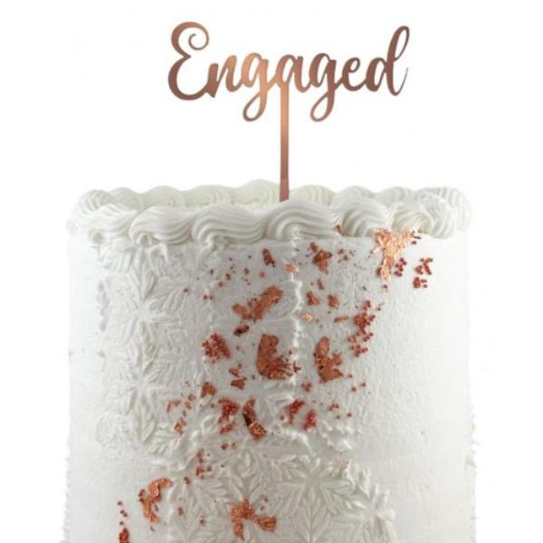 Rose Gold Acrylic Engaged Cake Topper - 5cm