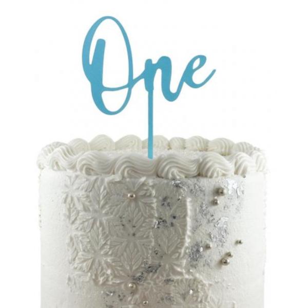 Light Blue Acrylic One Cake Topper - 5cm