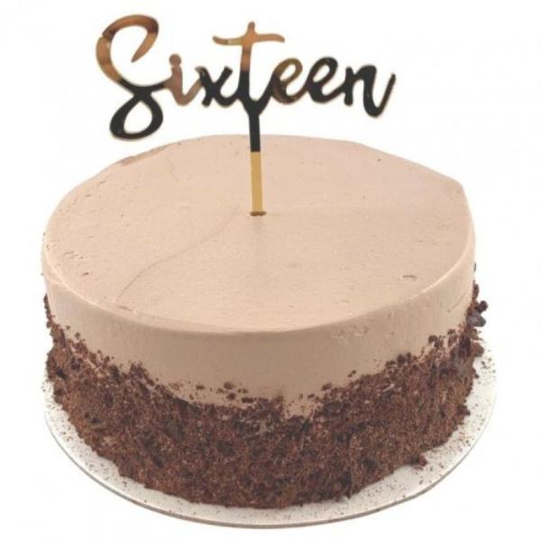 Gold Acrylic Sixteen Cake Topper - 5cm