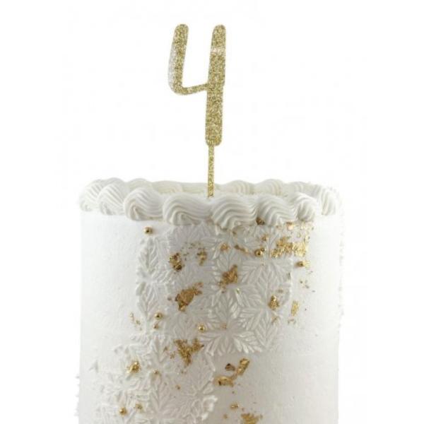 Gold Acrylic Glitter 4 Cake Topper - 6cm