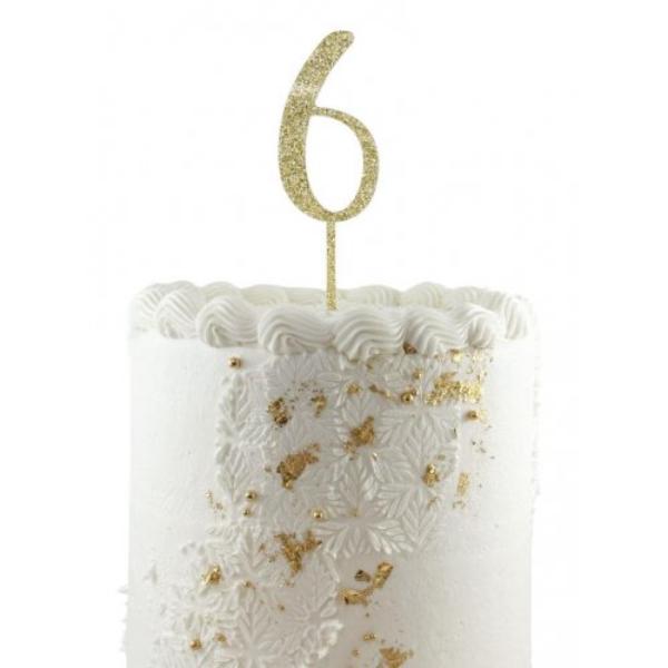 Acrylic Gold Glitter 6 Cake Topper - 0.25cm