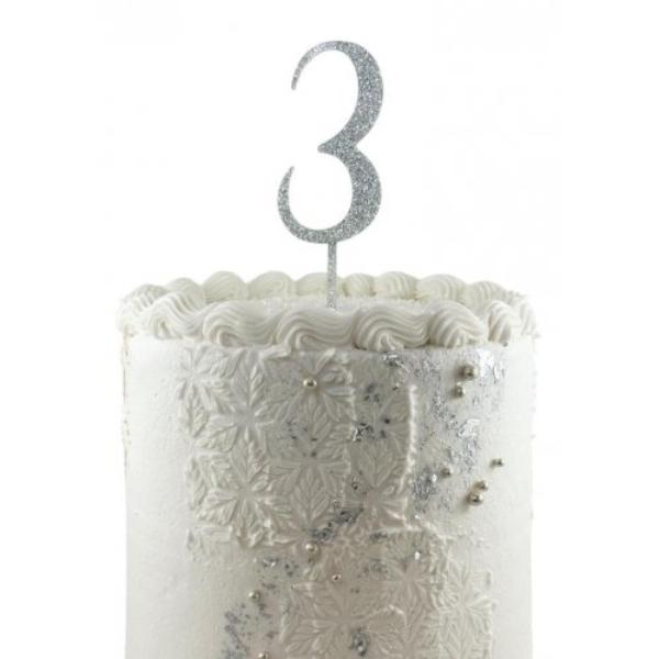 Acrylic Silver Glitter 3 Cake Topper - 0.25cm