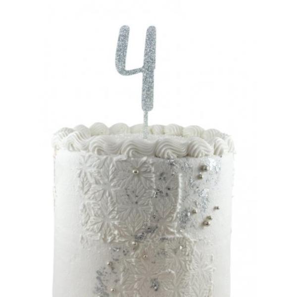 Silver Glitter Acrylic Number 4 Cake Topper - 0.25cm