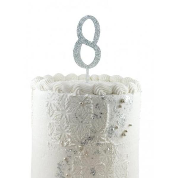 Acrylic Silver Glitter 8 Cake Topper - 0.25cm