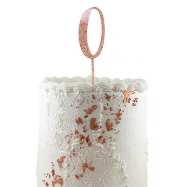 Rose Gold Glitter Acrylic Number 0 Cake Topper - 0.25cm