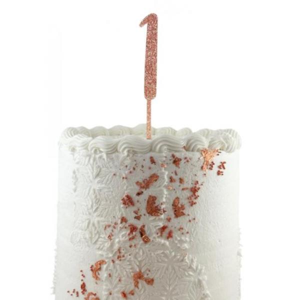Rose Gold Acrylic Glitter 1 Cake Topper - 6cm