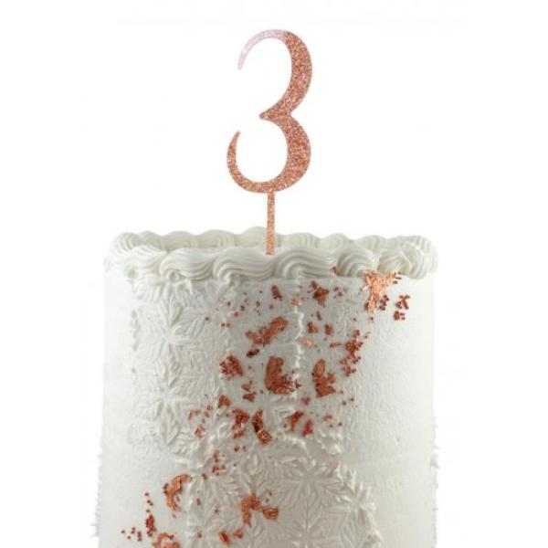 Acrylic Rose Gold Glitter 3 Cake Topper - 0.25cm