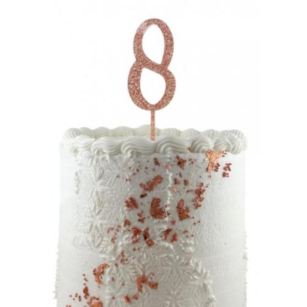 Acrylic Rose Gold Glitter 8 Cake Topper - 0.25cm
