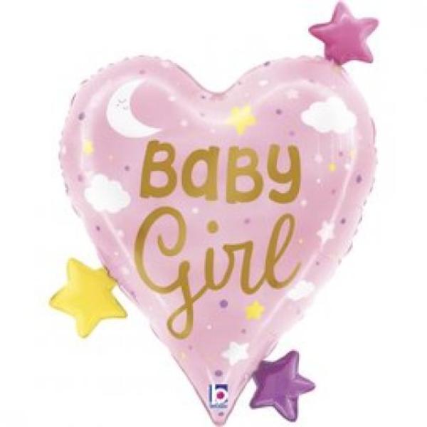 Pink Baby Girl Heart Stars Shape - 78cm