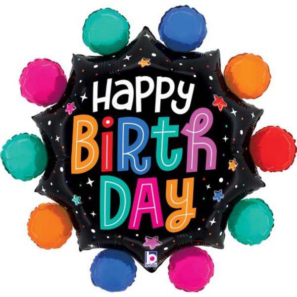 Colourful Circles Happy Birthday Foil Shape - 96cm