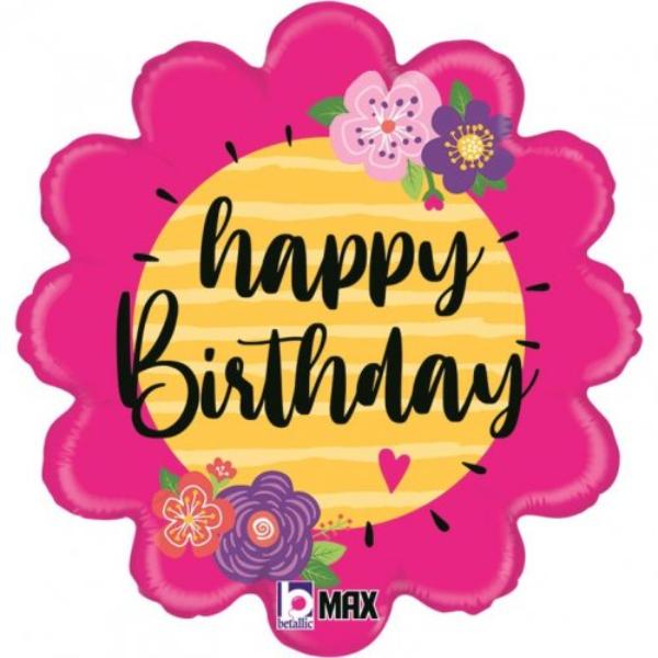 Round Flowers Happy Birthday Foil Balloon - 45cm
