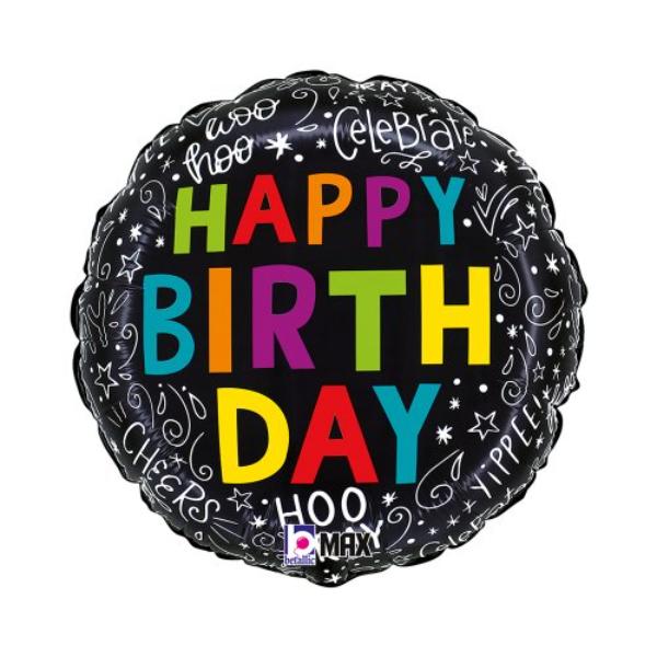 Round Doodle Birthday Foil Balloon - 45cm