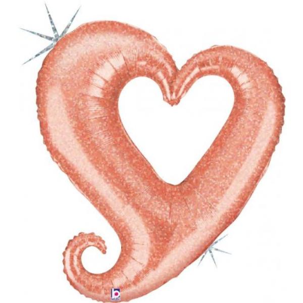 Rose Gold Holographic Chain Of Heart Shape Foil Balloon - 93cm