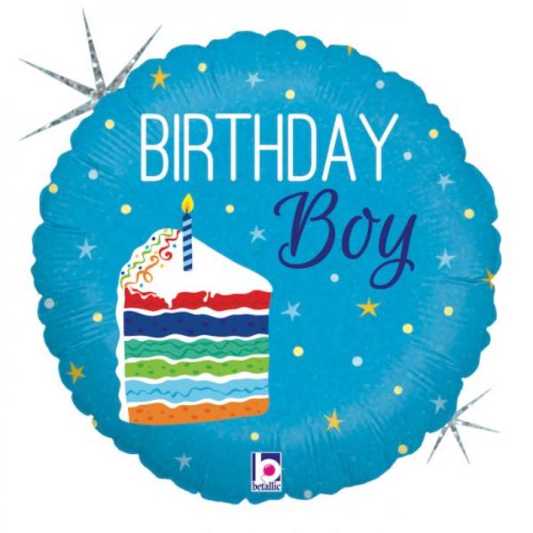 Round Birthday Boy Cake Foil Balloon - 45cm