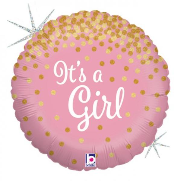 Round Pink Glittering Its A Girl Foil Balloon - 45cm