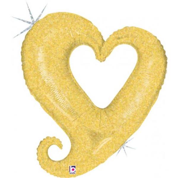 Yellow Holographic Chain Of Hearts Foil Balloon - 93.98cm