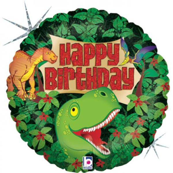 Dinosaur Round Holographic Happy Birthday Foil Balloon - 45cm