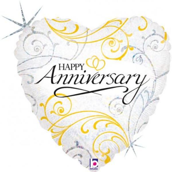 Filigree Happy Anniversary Holographic Foil Balloon - 45c