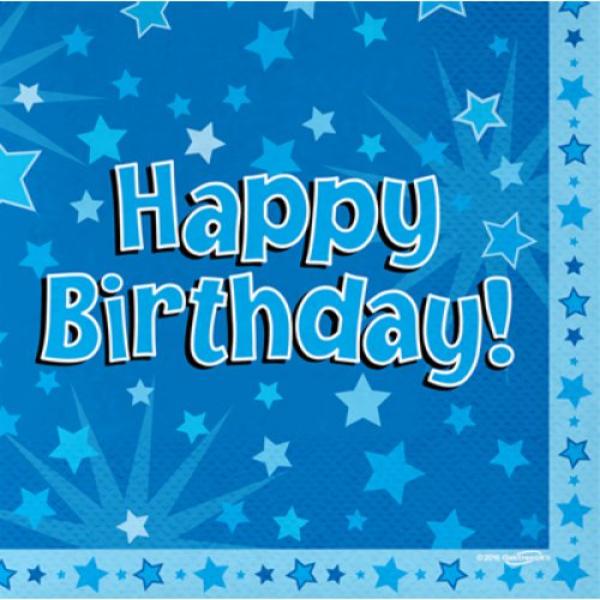16 Pack Blue Happy Birthday Napkins