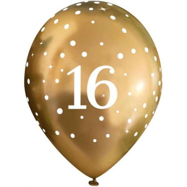 6 Pack Chrome Gold Sparkling Fizz 16 Birthday Balloons - 27cm