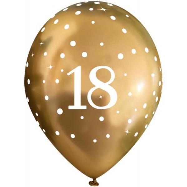 6 Pack Chrome Gold Sparkling Fizz 18 Birthday Balloons - 27cm