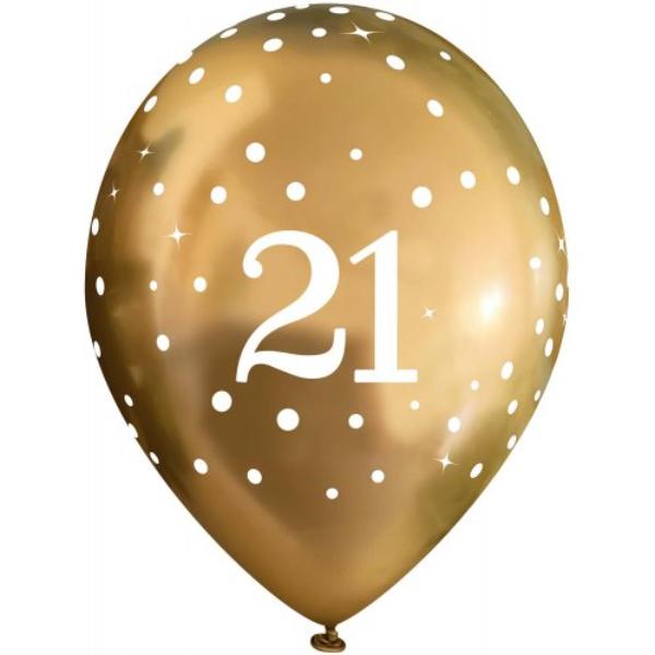 6 Pack Chrome Gold Sparkling Fizz 21 Birthday Balloons - 27cm