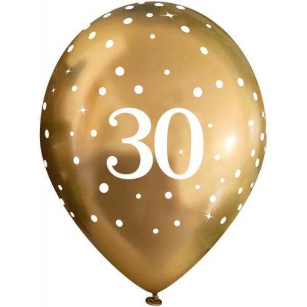 6 Pack Chrome Gold Sparkling Fizz 30 Birthday Balloons - 27cm