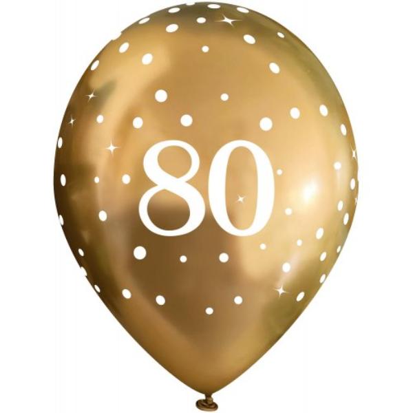 6 Pack Chrome Gold Sparkling Fizz 80 Birthday Balloons - 27cm