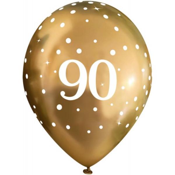 6 Pack Chrome Gold Sparkling Fizz 90 Birthday Balloons - 27cm