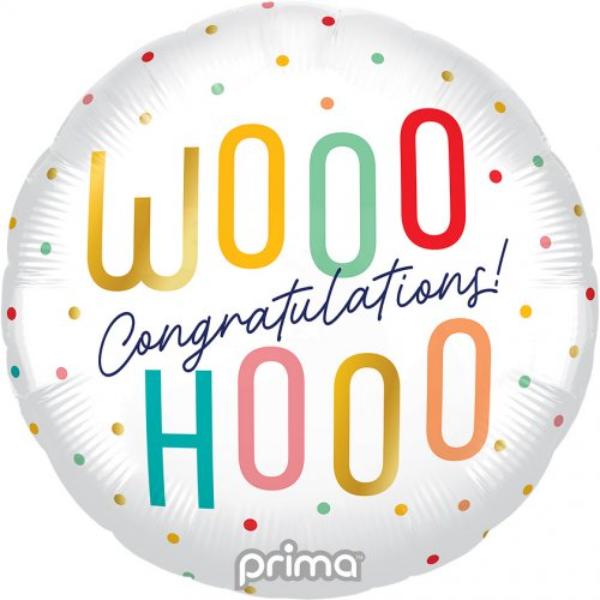 Round Woohoo Congratulations Colourful Dots Foil Balloon - 45cm