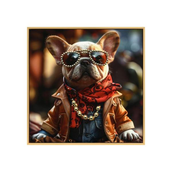 Framed Art French Bulldog With Acrylic Finish - 50cm x 50cm