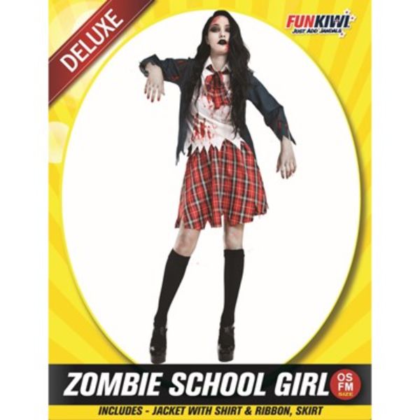 Curves Zombie School Girl Costume Adult Black Red main image 1