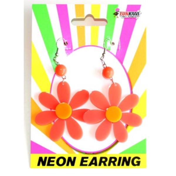 Deluxe Neon Orange Flower Earrings