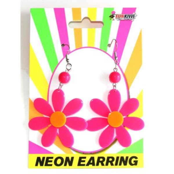 Deluxe Neon Pink Flower Earrings