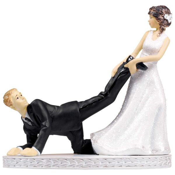 Bride & Groom Leg Puller Resin Cake Topper - 10cm x 11cm x 6cm
