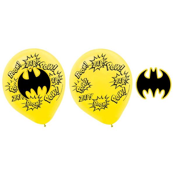 6 Pack Batman Heroes Unite Latex Balloons & Paper Adhesive Add Ons - 30cm