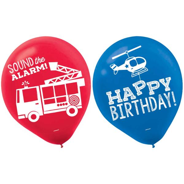 6 Pack First Responders Happy Birthday Latex Balloons - 30cm