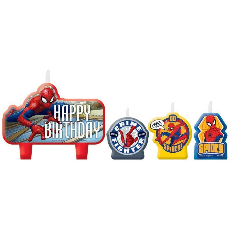 4 Pack Webbed Wonder Birthday Spiderman Candle Set