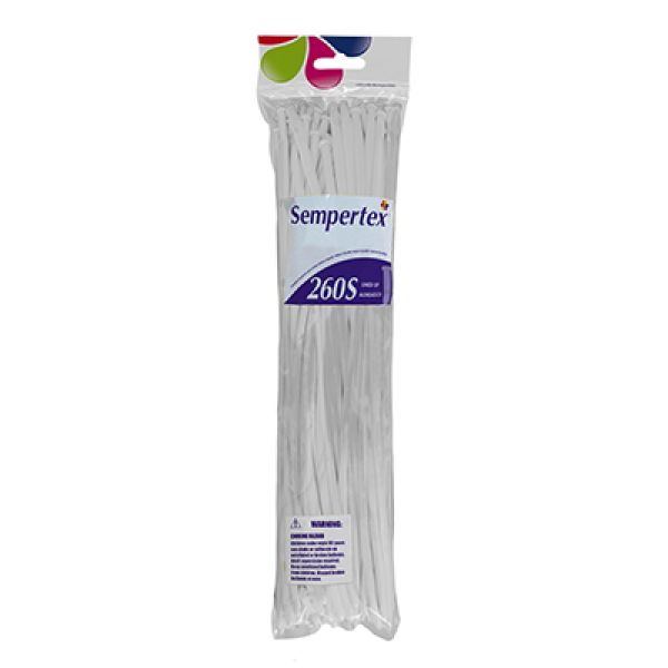 50 Pack White Sempertex 260T Fashion Modelling Latex Balloons - 5cm x 150cm